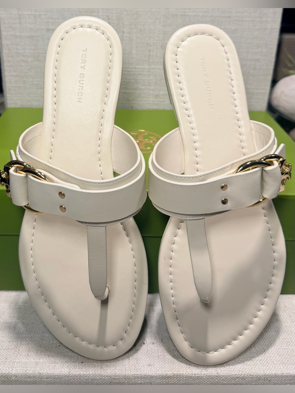 NIB Tory Burch Miller Belted Leather Thong Sandals in Dust Bag and Box